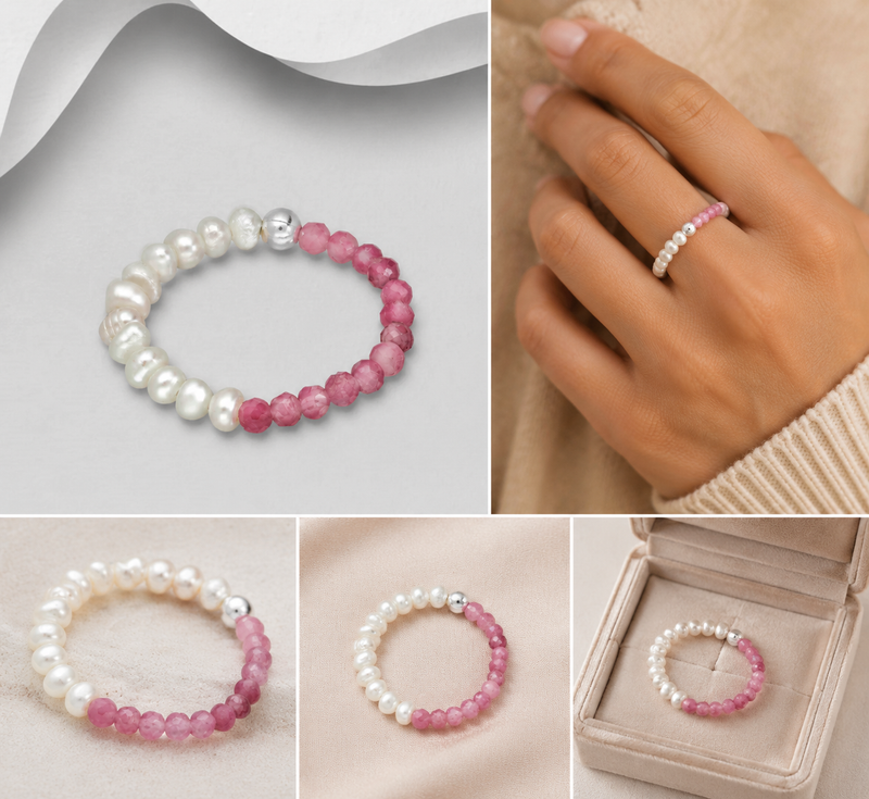 Pearl & Pink Gemstone Stretch Bracelet – Sterling Silver