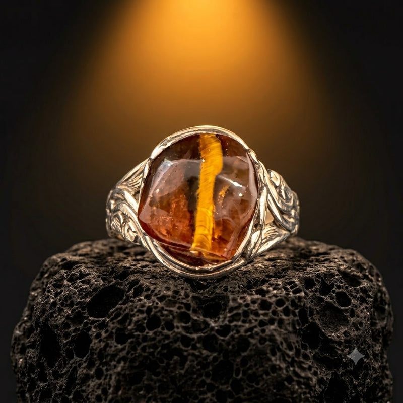 Sterling Silver Filigree Amber Ring