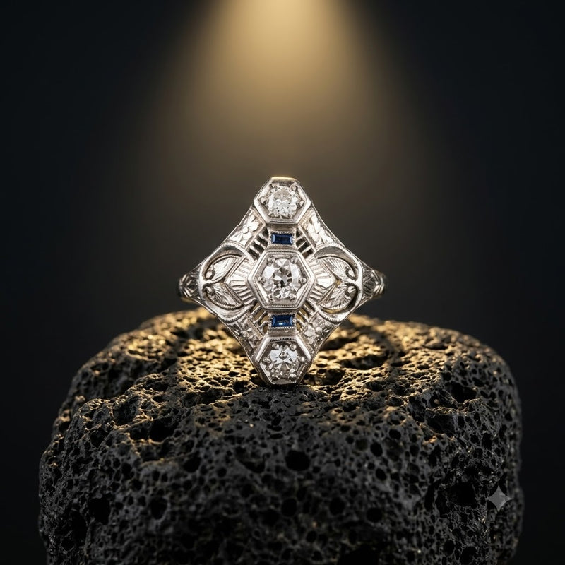 18K Diamond Sapphire Filigree Ring