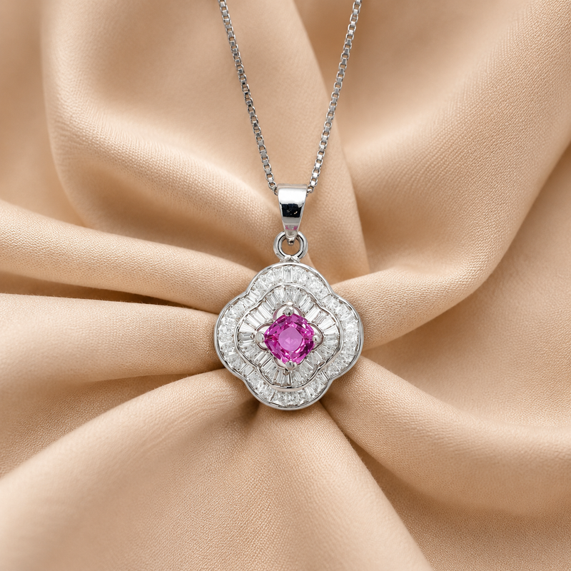 Pink Sapphire Radiance Pendant – 18K White Gold
