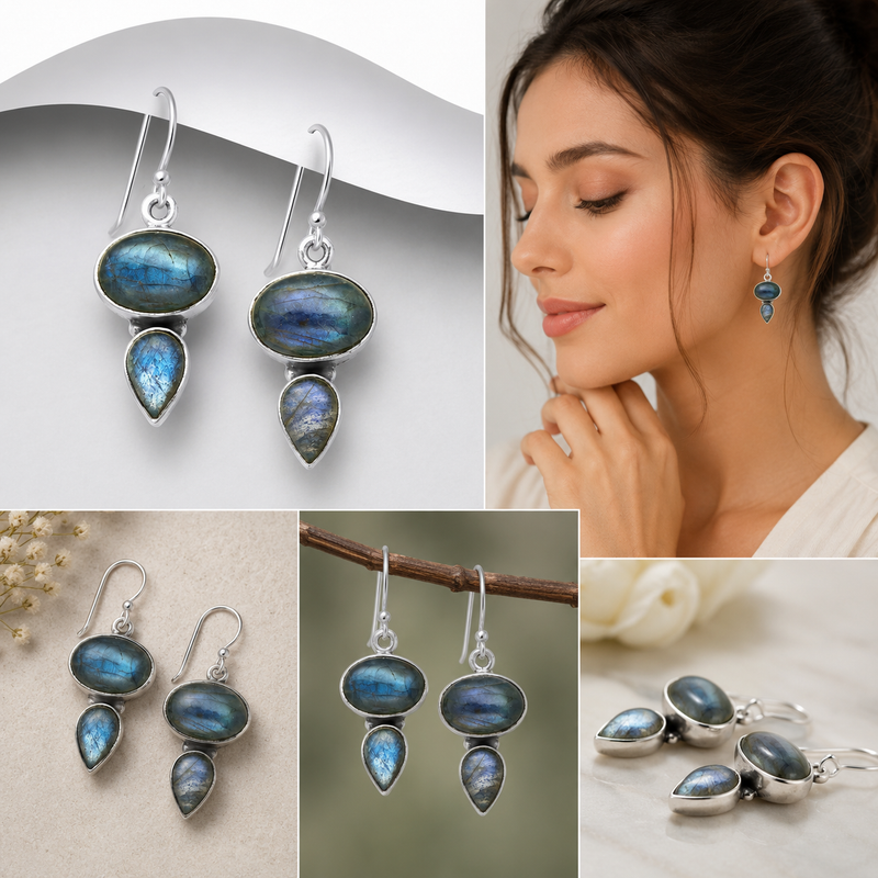 Sterling Silver Labradorite Hook Drop Earrings