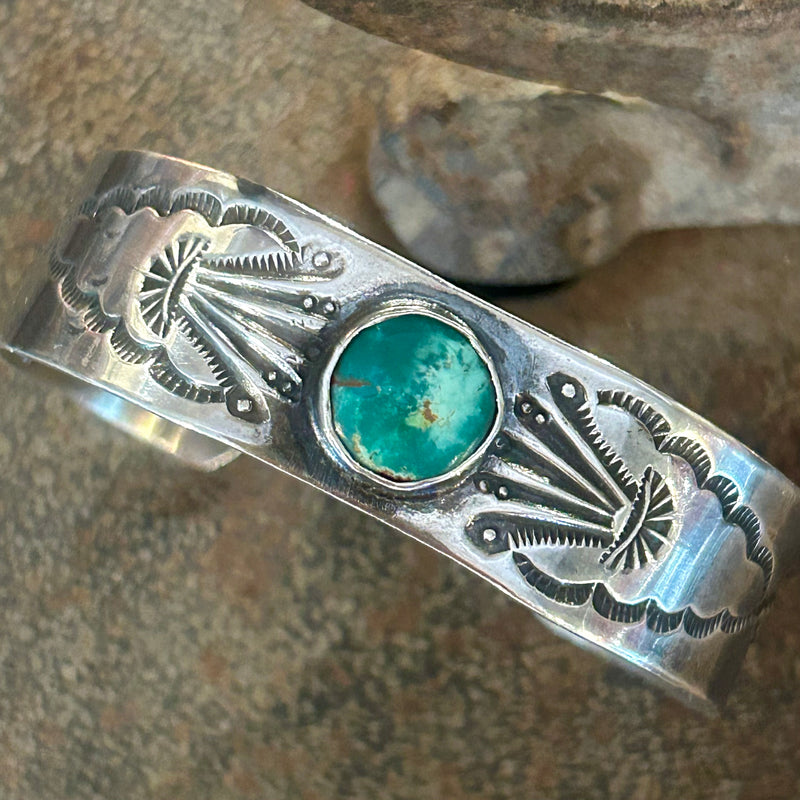 Sterling Silver Navajo and Turquoise cuff 5 1/4 with 1 inch opening