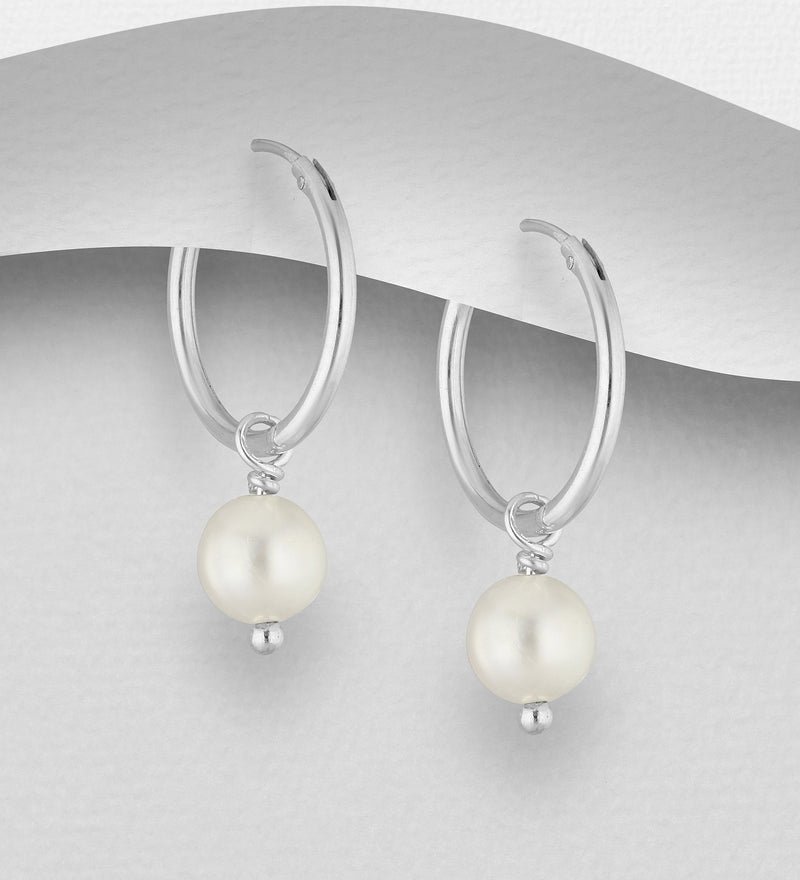 Sterling Silver and Fresh Water Pearls Hoop Earrings
