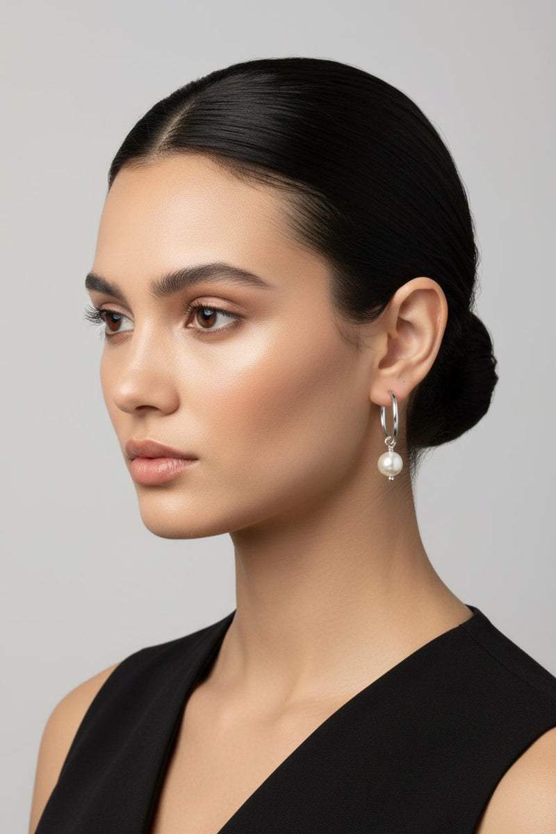 Sterling Silver and Fresh Water Pearls Hoop Earrings