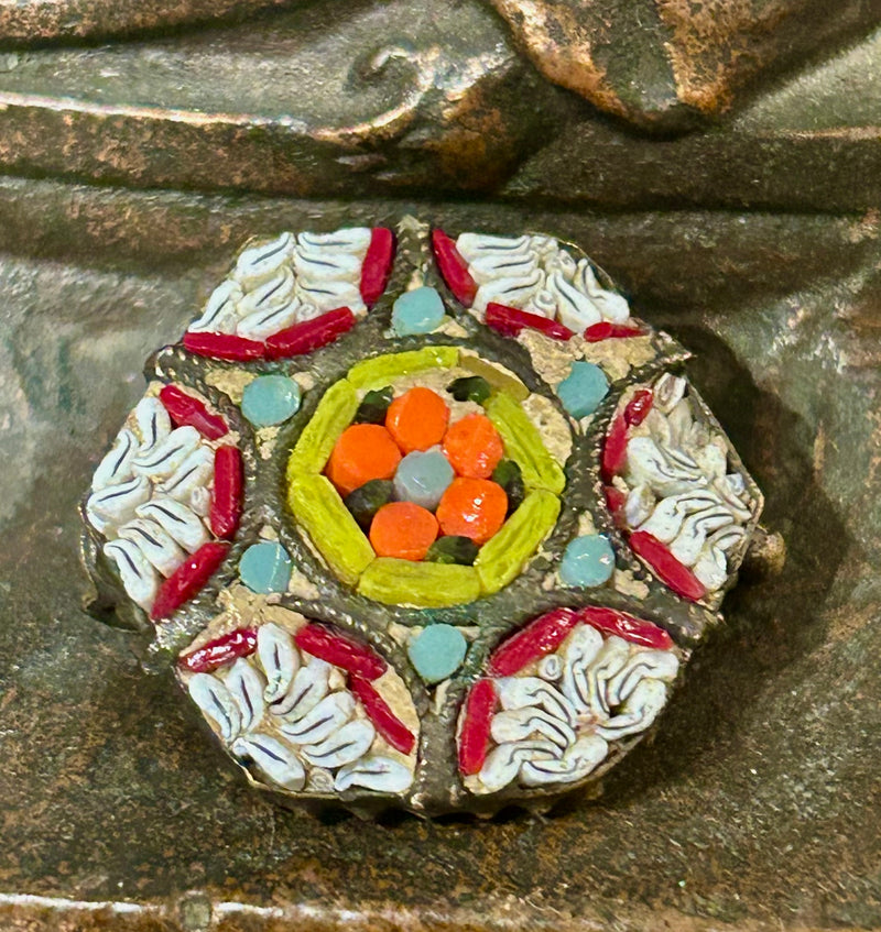 Vintage Micro mosaic pin Italy 1 Inch Dia