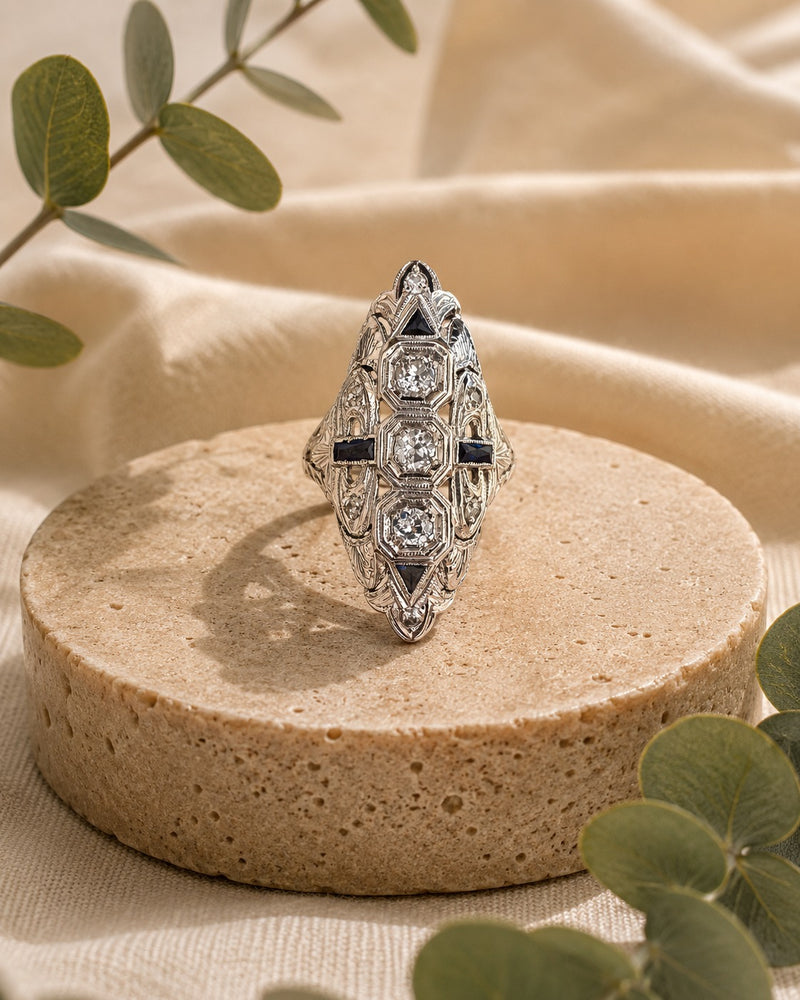 Platinum Diamond Sapphire Filigree Ring