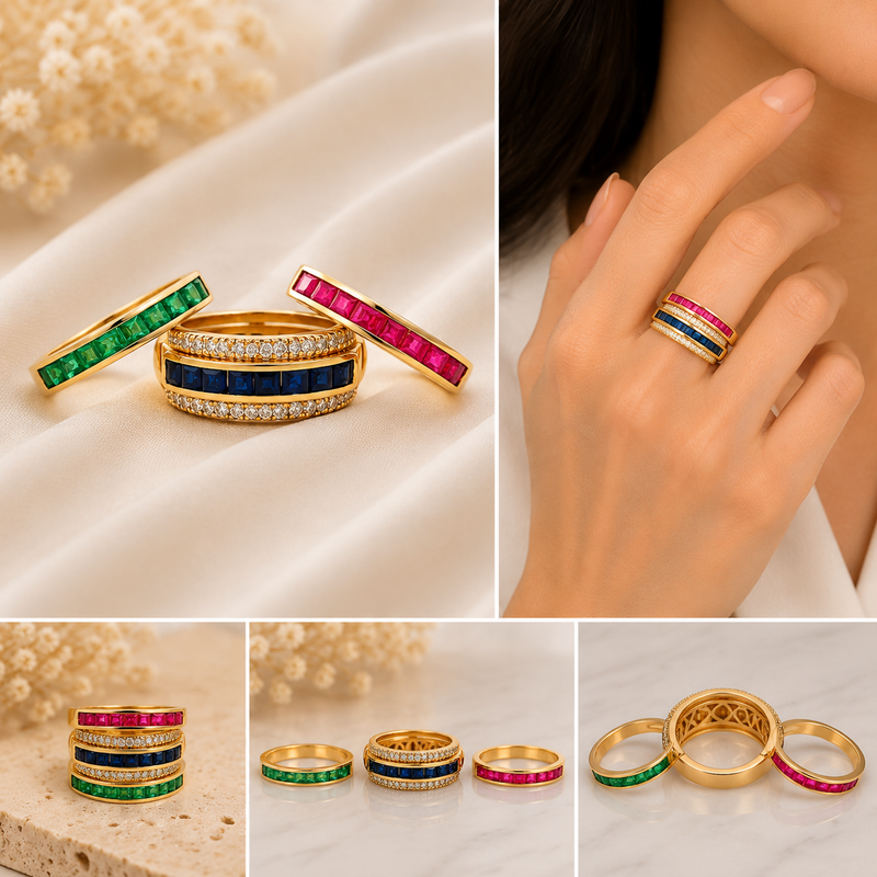 Multi Color Changeable Ring – 14K Yellow Gold