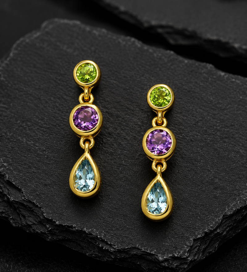 18K Gold Plated Multi-Gemstone Sterling Silver Earrings