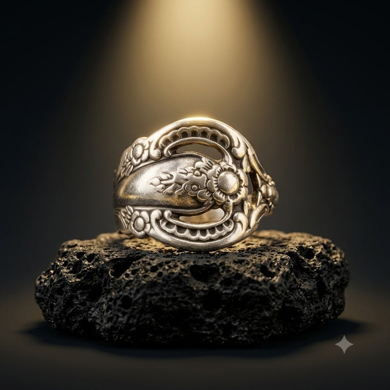 Sterling Silver Etched Spoon Ring