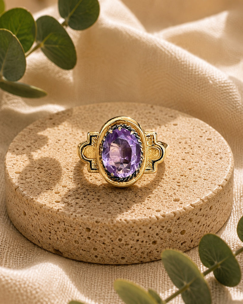 15K Victorian Amethyst Enamel Ring – Size 6