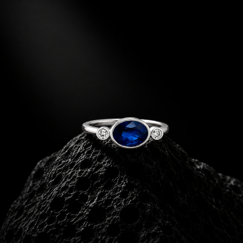Sapphire Elegance Ring – 18K White Gold