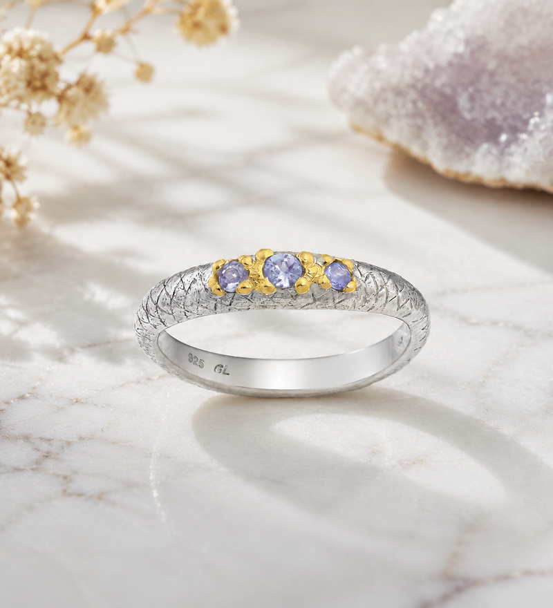 Sterling Silver Tanzanite Ring with Gold & Rhodium Finish