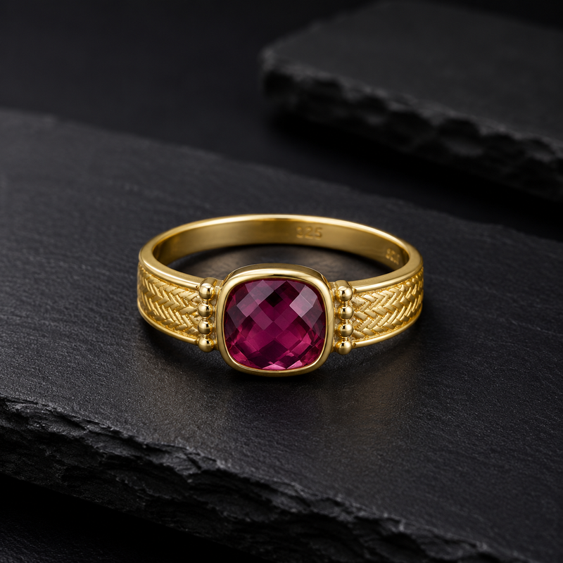 18K Gold Plated Sterling Silver Rhodolite Ring