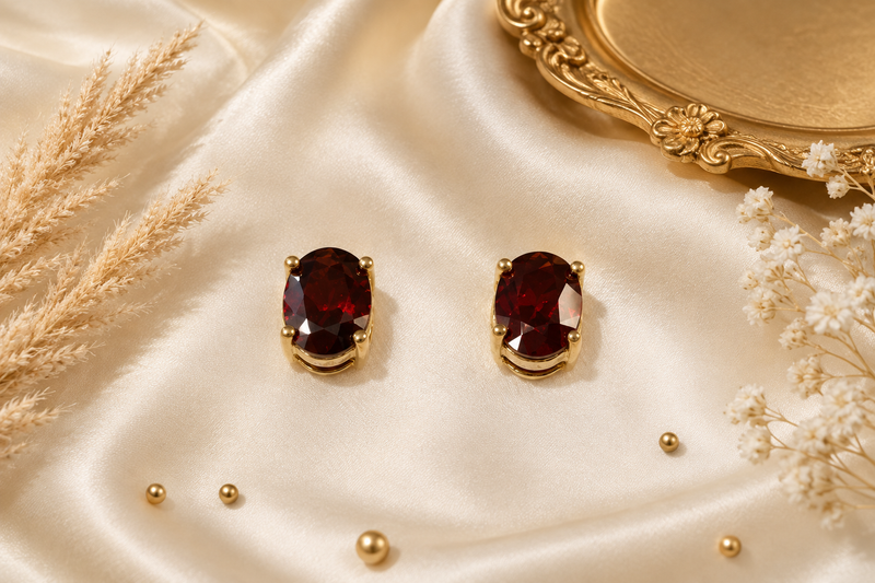 Sterling Silver Garnet Stud Earrings