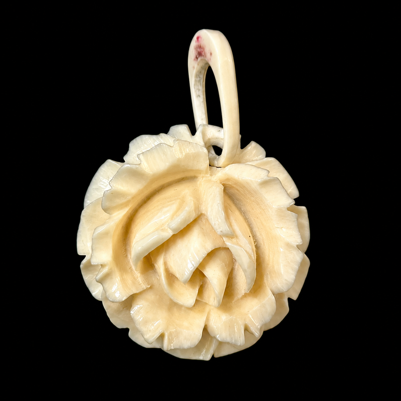 Victorian-Style Carved Ivory-Tone Rose Pendant