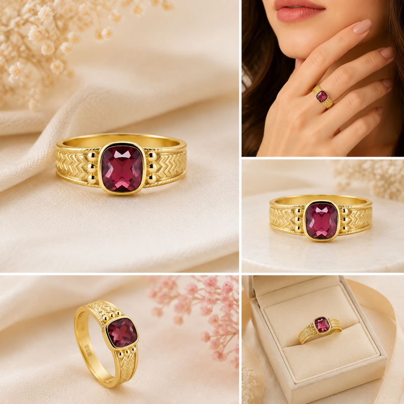 18K Gold Plated Sterling Silver Rhodolite Ring