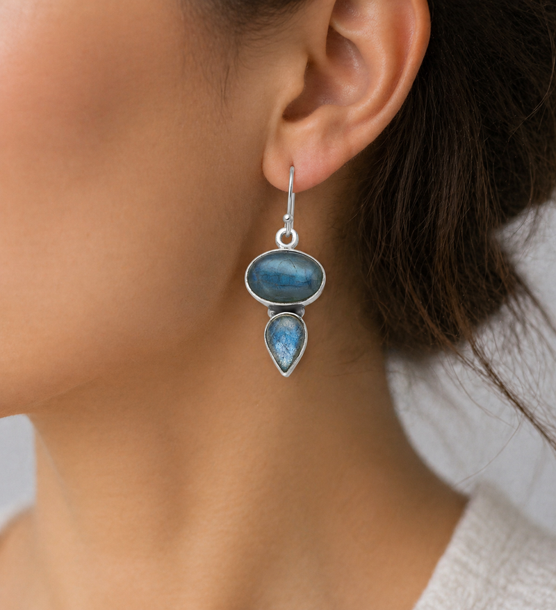 Sterling Silver Hook Earrings with Labradorite