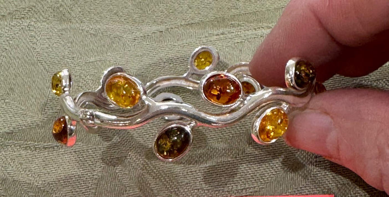 Sterling Silver Multicolour Amber Bangle Bracelet