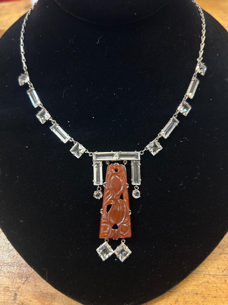 Sterling Art Dec Carnelian and crystal necklace