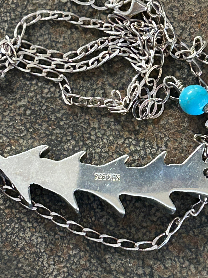 Sterling Silver Mexican Turquoise Arrows Necklace 21" long
