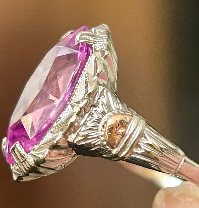 Vintage 10K Gold Synthetic Pink Stone Statement Ring