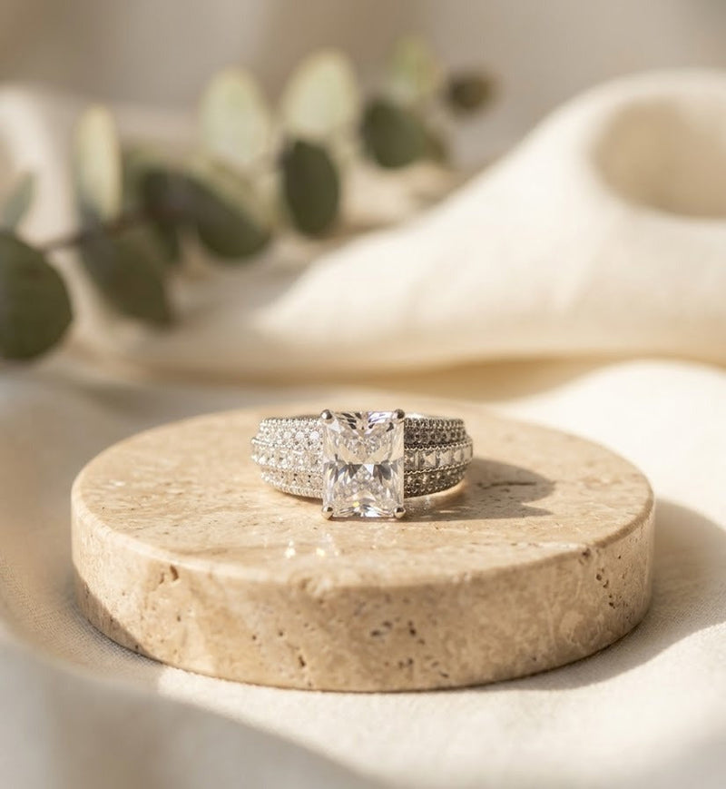 Sterling Silver Scissor Cut CZ Statement Ring