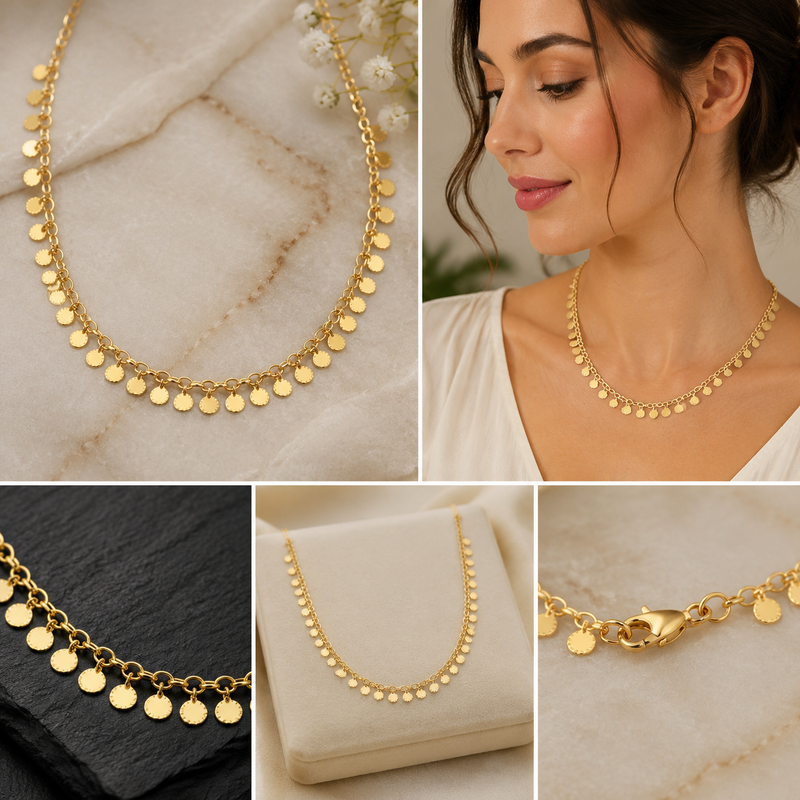 Italian 18K Gold-Plated Sterling Silver Disc Charm Necklace (9mm Wide)