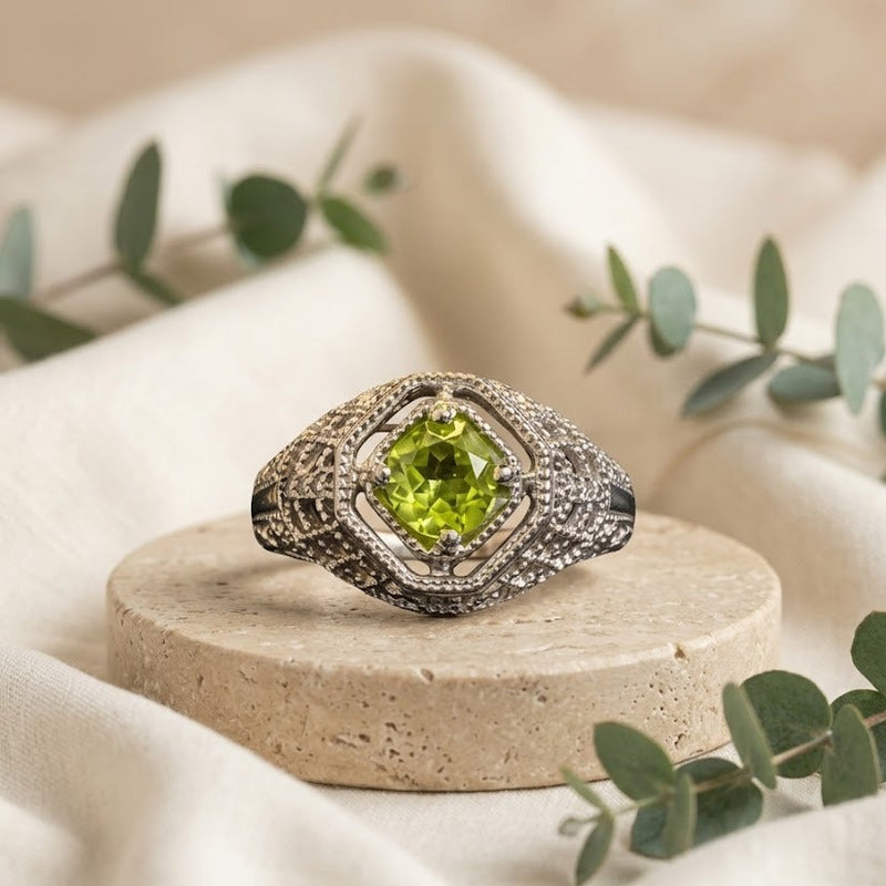 Sterling Silver Filigree Peridot Ring
