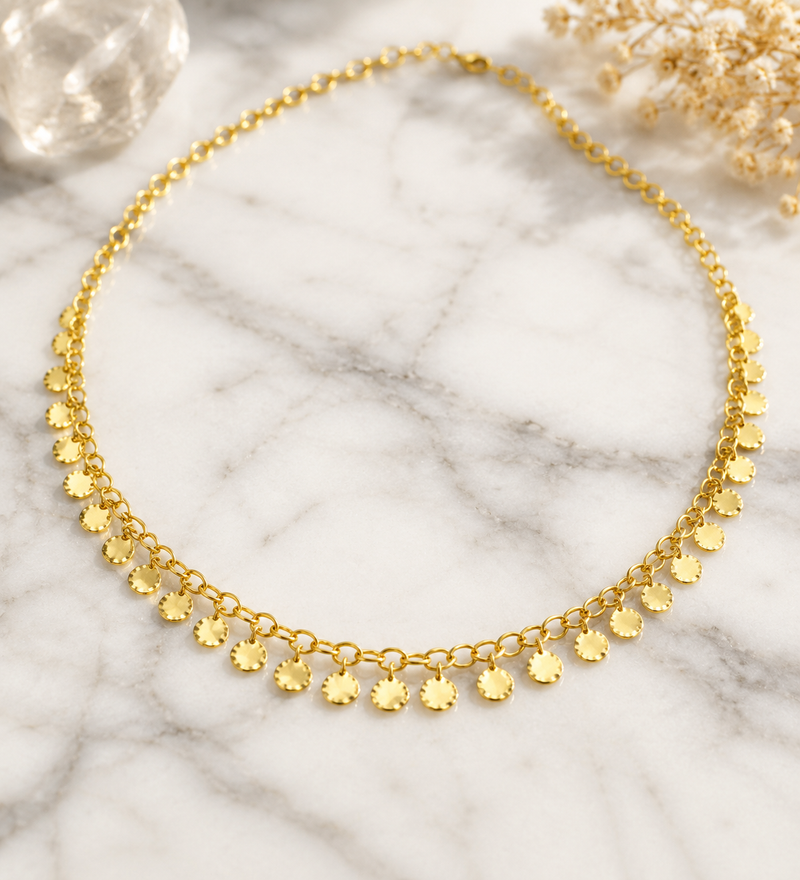 Italian 18K Gold-Plated Sterling Silver Disc Charm Necklace (9mm Wide)