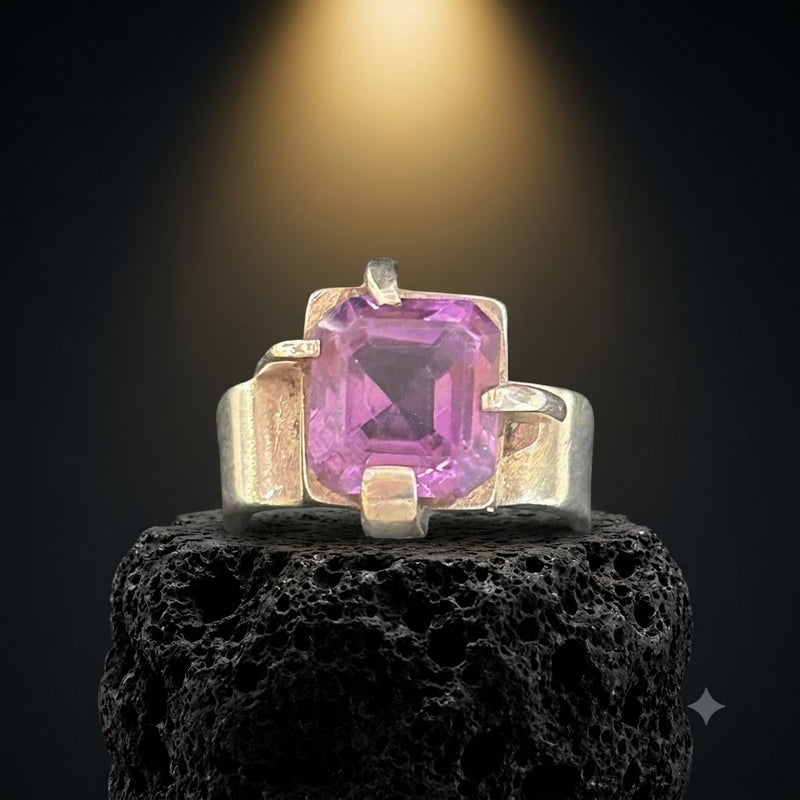 Sterling Silver Square Amethyst Ring
