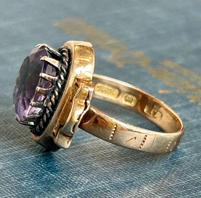 15k Victorian Amethyst and enamel ring, size 6