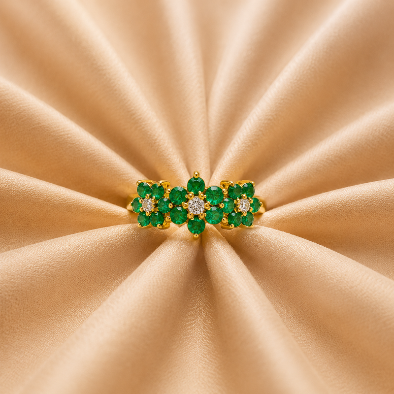 Emerald Floral Bloom Ring – 18K Yellow Gold