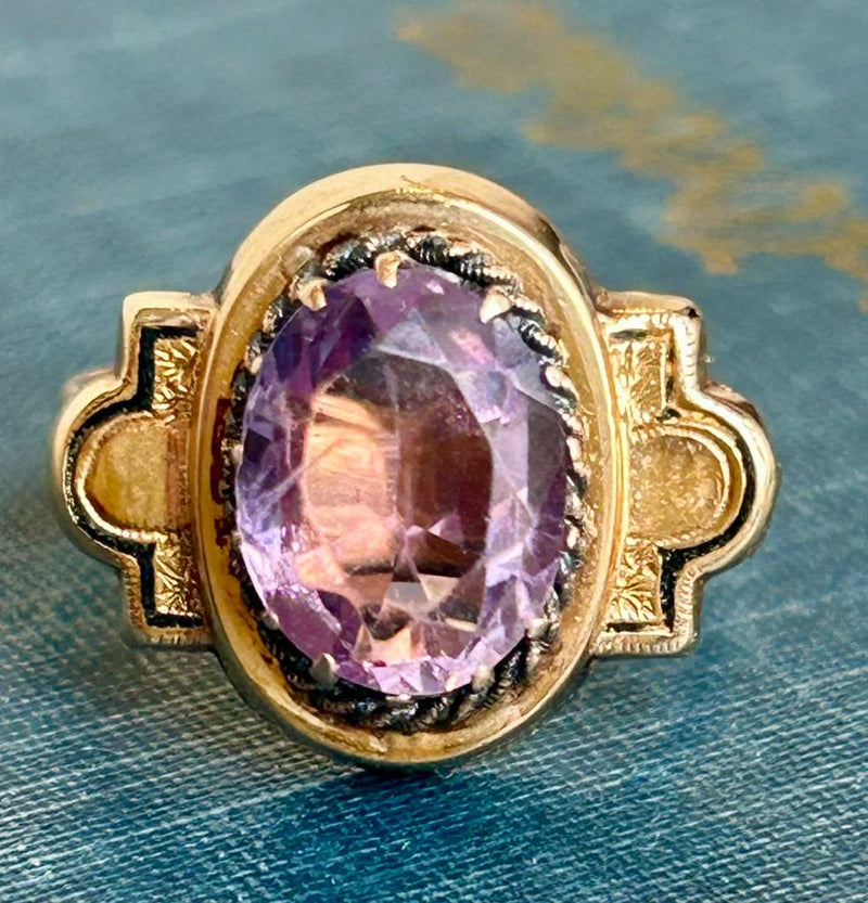 15k Victorian Amethyst and enamel ring, size 6