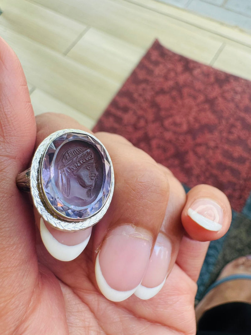 14K Deco amethyst cameo ring