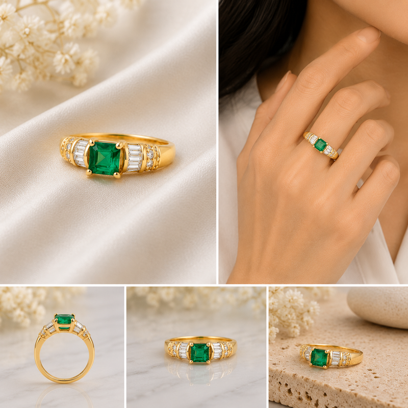 Emerald Glow Ring – 14K Yellow Gold