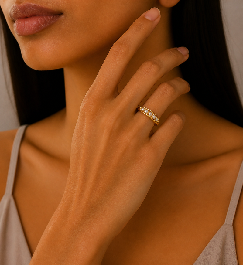 Sterling Silver Ring, Decorated with Freshwater Pearls, Plated with 0.3 Micron 18K