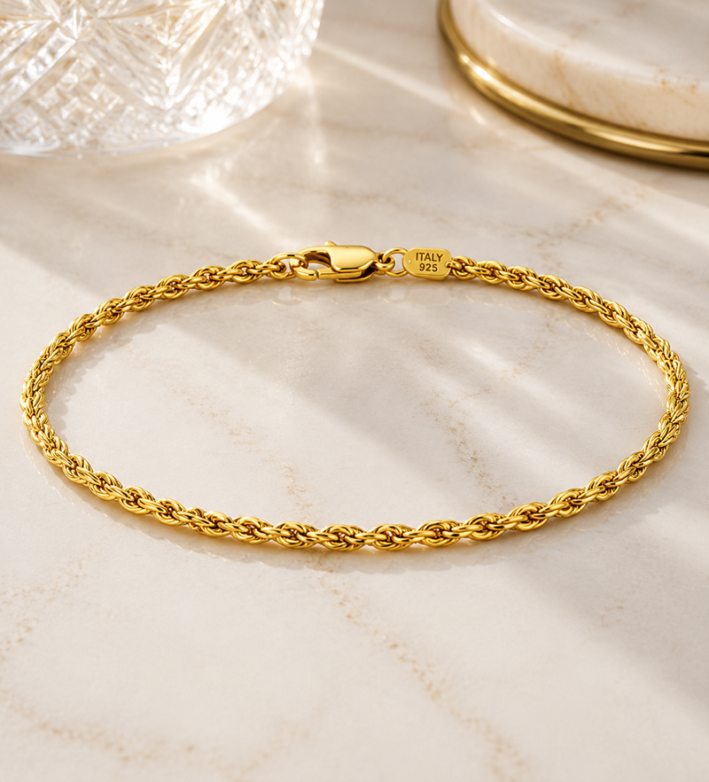 Italian 18K Gold Plated Sterling Silver Rope Bracelet