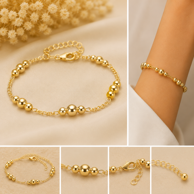 Sterling Silver Ball Bracelet, Plated with 0.5 Micron 18K Yellow Gold, 4-5mm Balls, Made in Italy