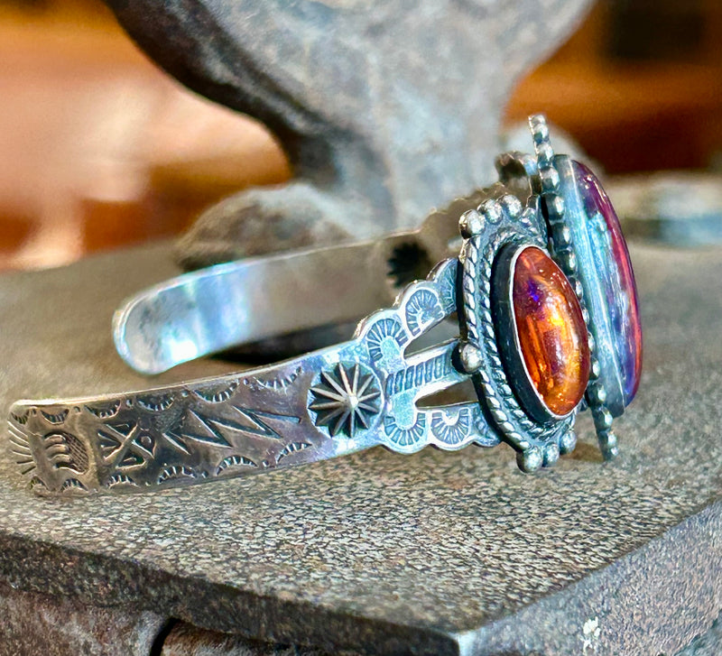 Vintage Sterling Silver Dragon’s Breath Navajo Cuff