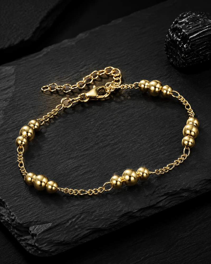 Sterling Silver Ball Bracelet, Plated with 0.5 Micron 18K Yellow Gold, 4-5mm Balls, Made in Italy