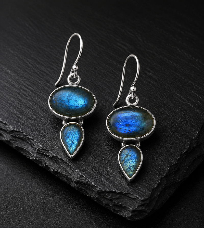 Sterling Silver Labradorite Hook Drop Earrings