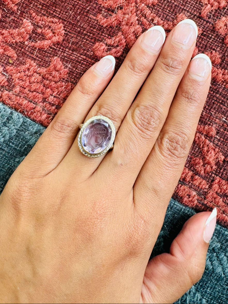 14K Deco amethyst cameo ring