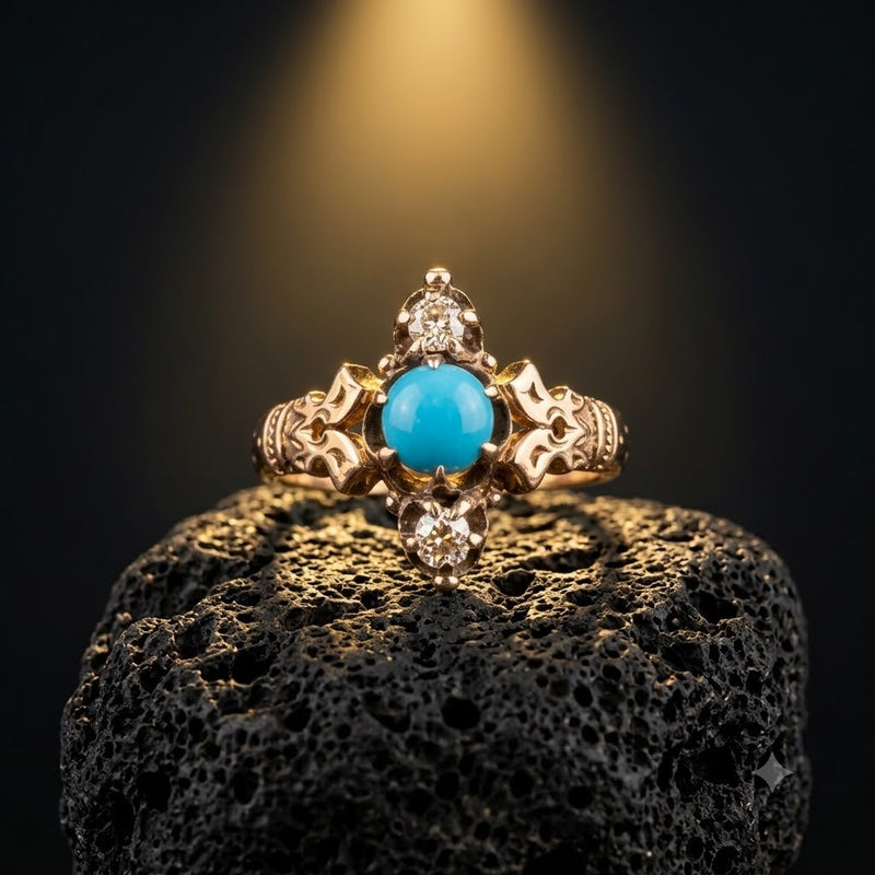 14K Victorian Turquoise Diamond Ring