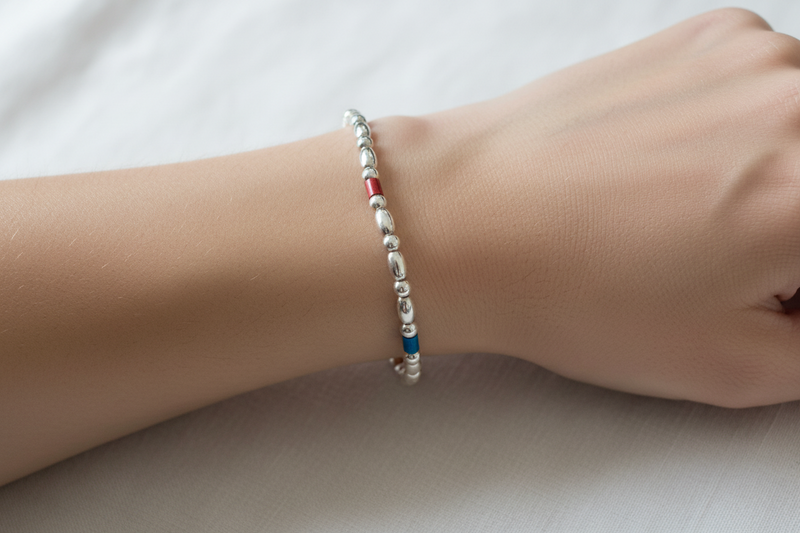 SS Small Beaded Bracelet w/ Enamel