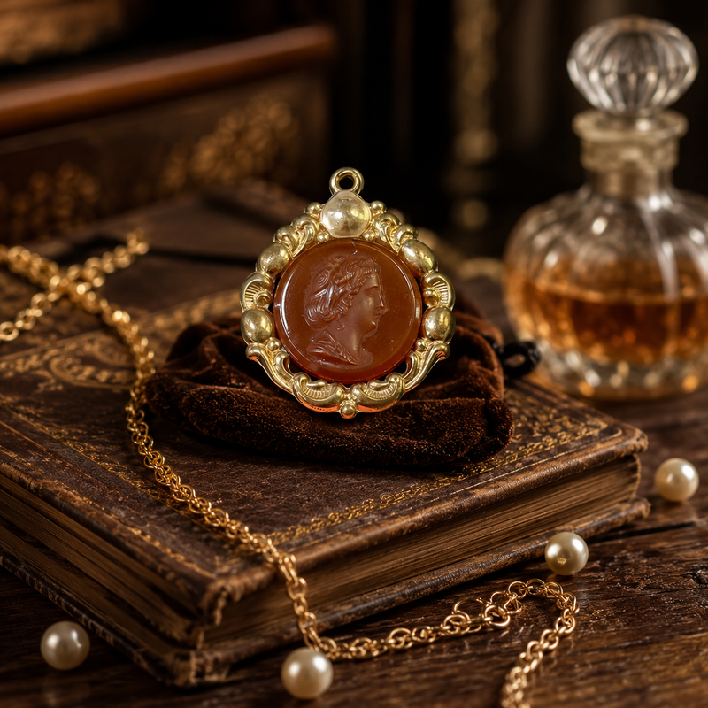 Victorian Gold-Filled Carnelian Fob Pendant, 1" x 1"