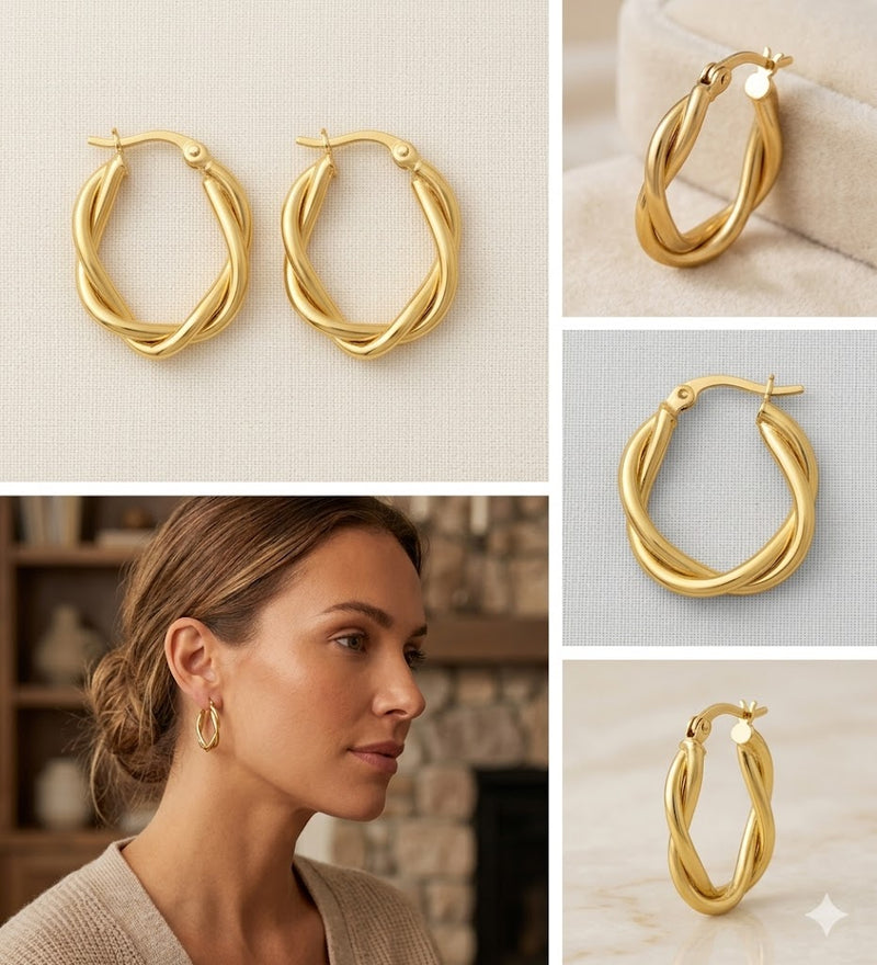 Gold Plated Sterling Silver Crisscross Hoop Earrings