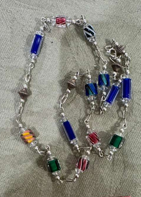 SS Glass Beaded Necklace – Colorful and Elegant Silver Jewelry