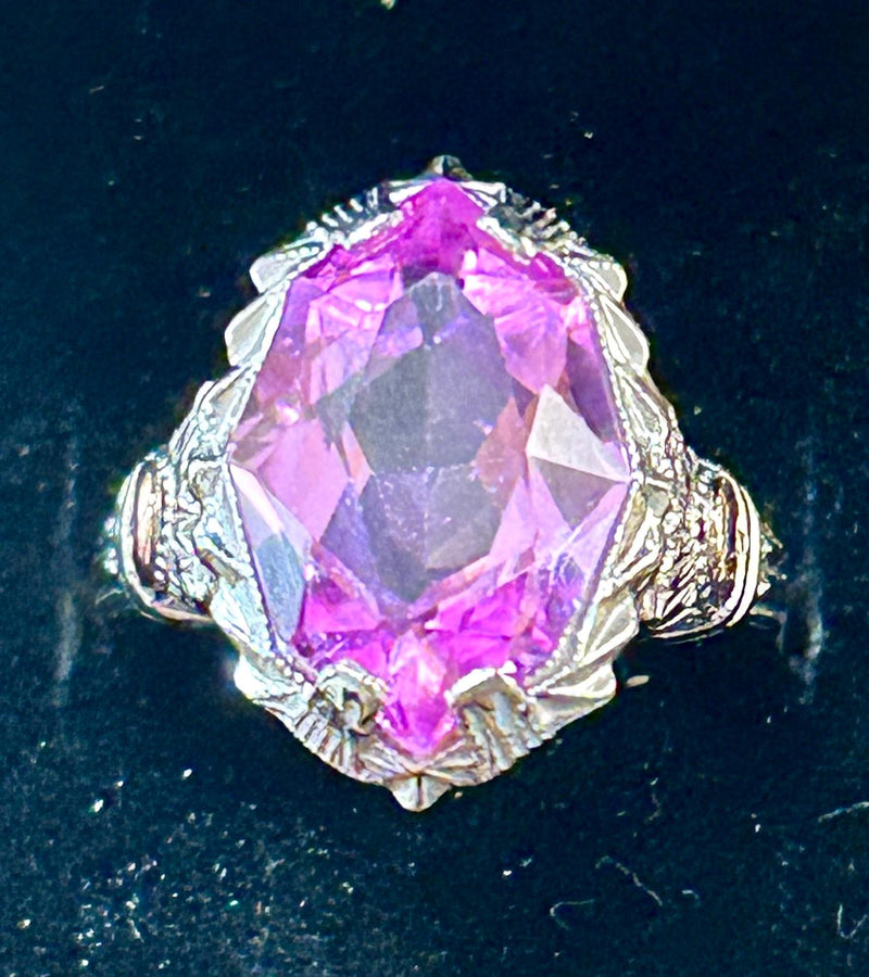 Vintage 10K Gold Synthetic Pink Stone Statement Ring