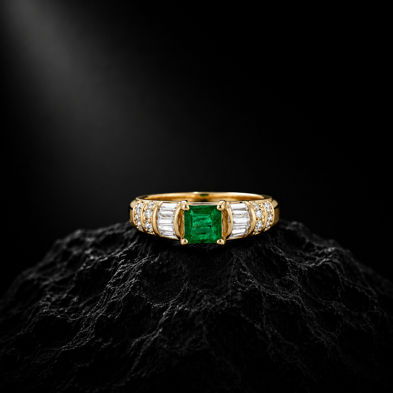Emerald Glow Ring – 14K Yellow Gold