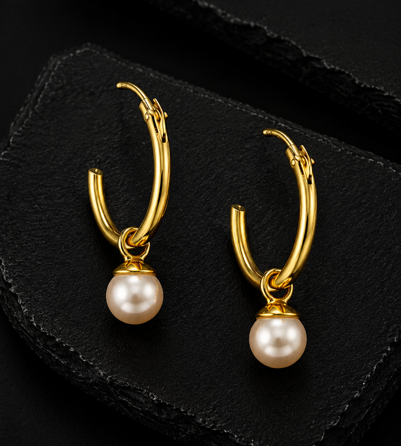 14K Gold Plated Freshwater Pearl Sterling Silver Hoop Earrings